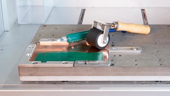 Makera PCB Fabrication Pack applying solder mask